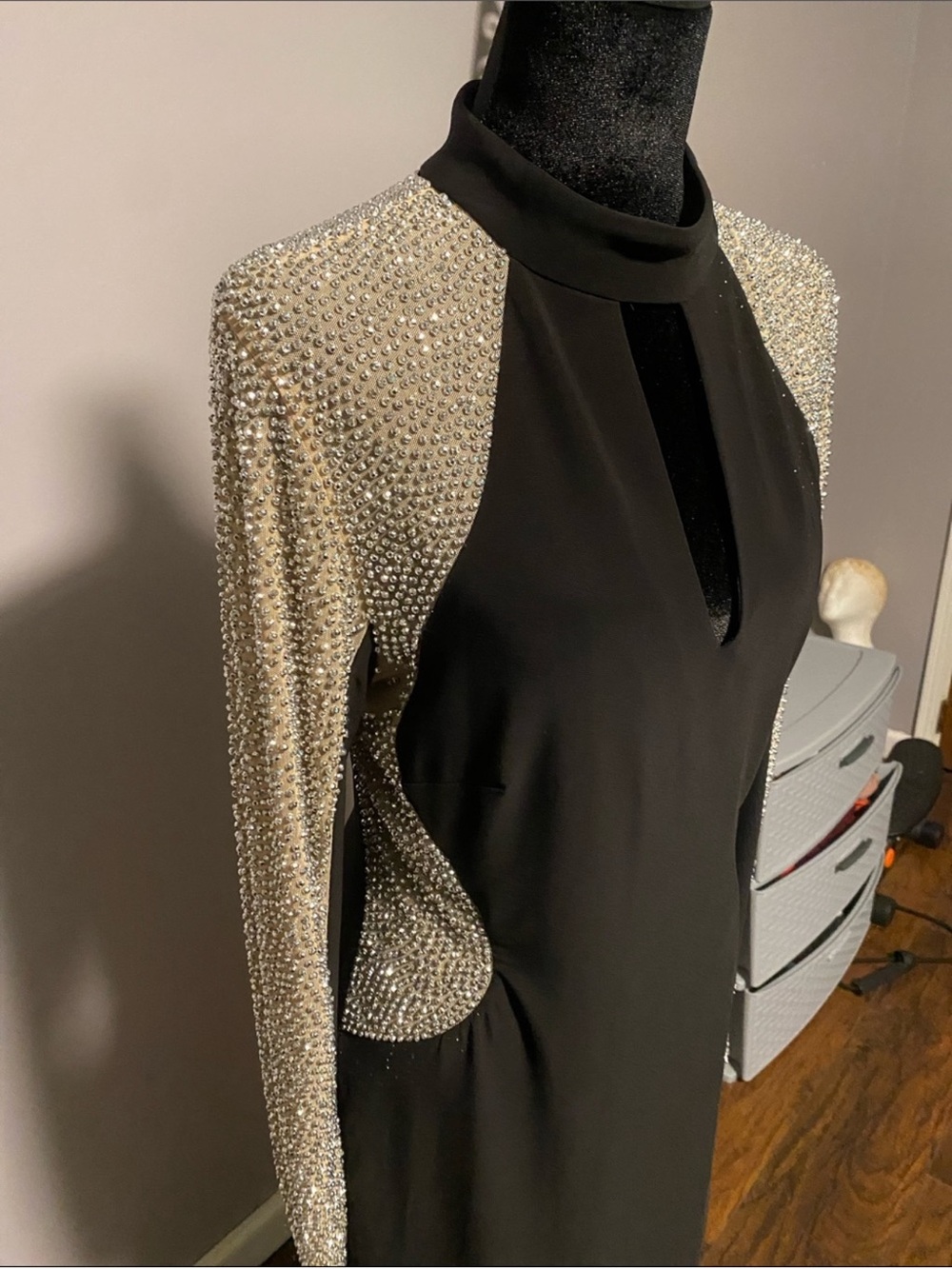Xscape Black Sheath Dress with Crystal-Embellished Shoulders - Picture 6 of 8